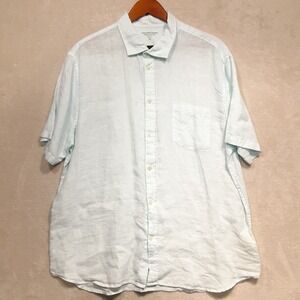 MONOPRIX homme Mens Short Sleeve Button Shirt Sz.2XL/Blue/Premium Linen/Reg Fit